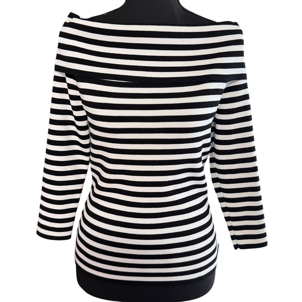 Vintage 90s Venini Striped Off Shoulder Top Women's Small Black White Knit Y2K